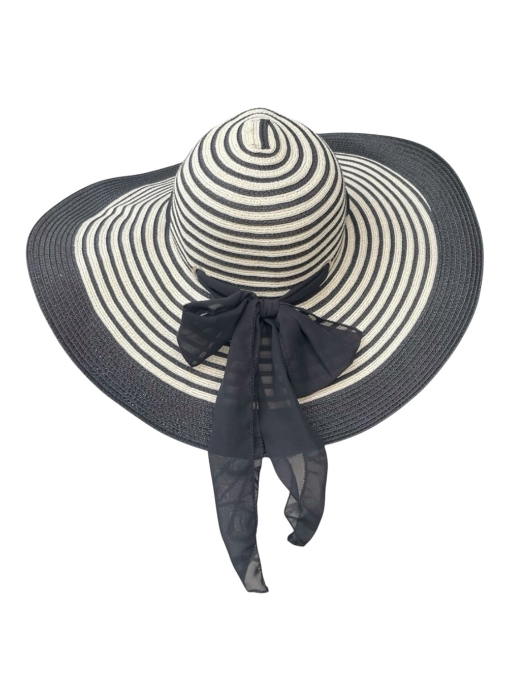 David & Young Black/Cream Adjustable Tie Wide Brim Sun Hat